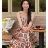 Elegantes französisches Sommerkleid mit Blumenmuster und Spaghettiträgern für Damen
