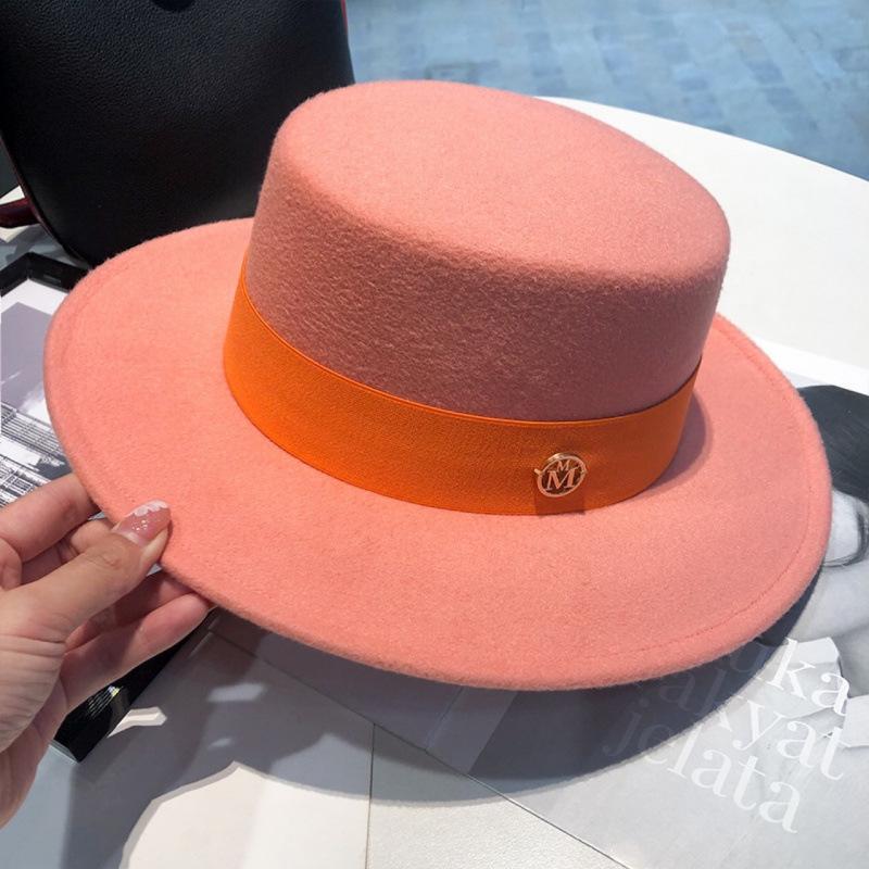 British Retro Style White Fashion Woolen Jazz Top Hat Women's Hat Trendy Brand French Celebrity Versatile Flat Top Hat
