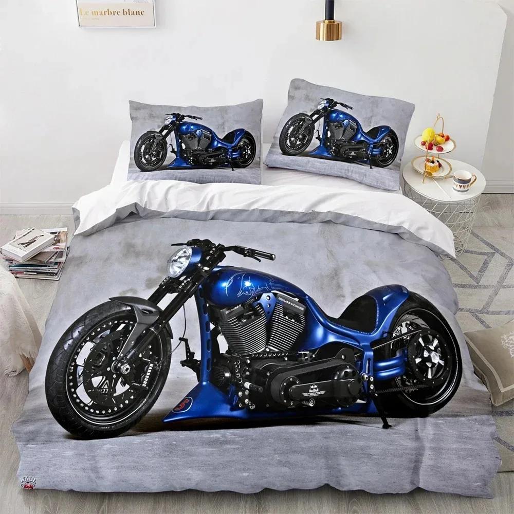 3D Print Motorcycle Bedding Set Boys Girls Twin Queen Size Duvet Cover Pillowcase Bed Boys Adult Fashion Home Textileextile