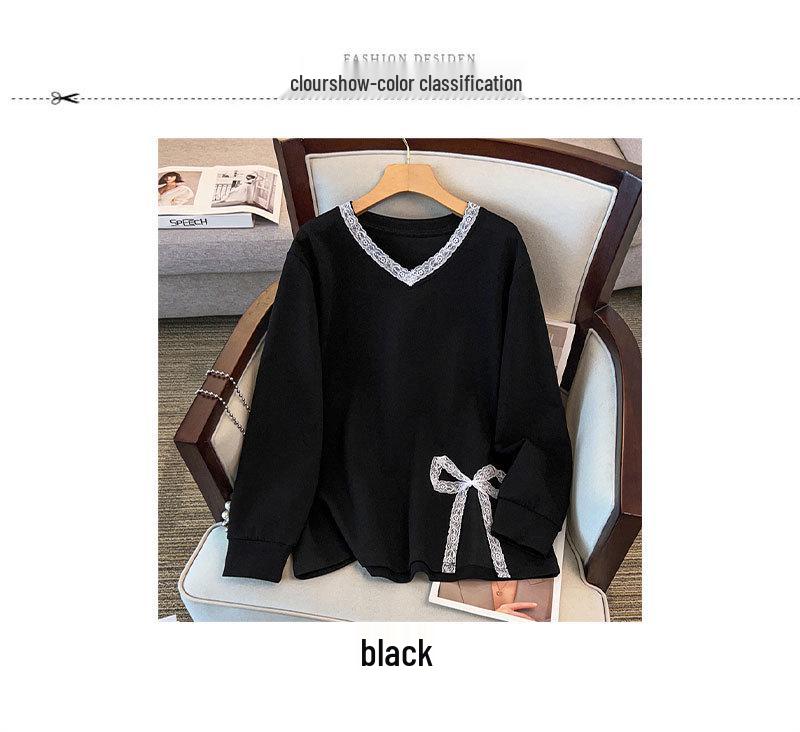 Plus Size V-Neck Sweatshirt for Women, Bust 150/160 Cm, Loose Fit, Slimming Design, Sizes 200-350 Jin 9107