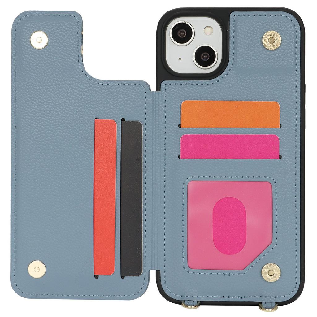 Pro iPhone 14 Plus/15 Plus Pouzdro s držákem na karty, Stojánkem, RFID blokováním PU+TPU Zadní kryt telefonu