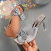 Fashion Brand Design Silver Mesh Strap Sandals Women 2025 Summer Glitter Bowknot Decoration Slippers Sexy High Heels Party Dress Shoes