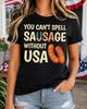 You Can't Spell Sausage Without USA Shirt, Funny Patriotic Hot Dog Tee, Fourth of July BBQ Gift, American Flag Cookout Outfit for Men Women.