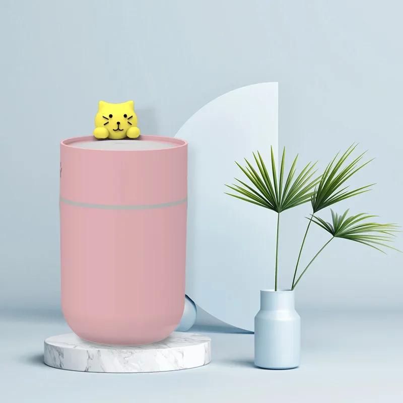 

USB-устройство для создания холодного тумана, увлажнитель воздуха, мультяшный кот с ночником для домашнего очистителя свежего воздуха розовый