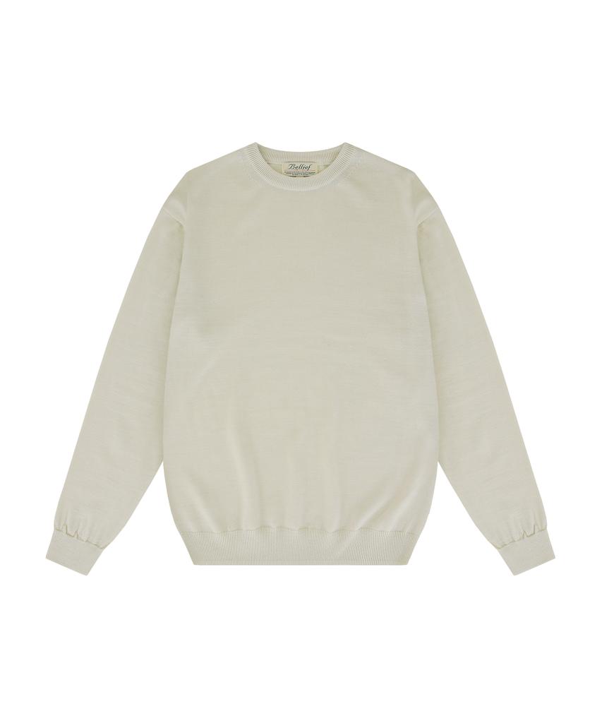 BELLIEF Wool Soft Crewneck Sweater (Ivory)