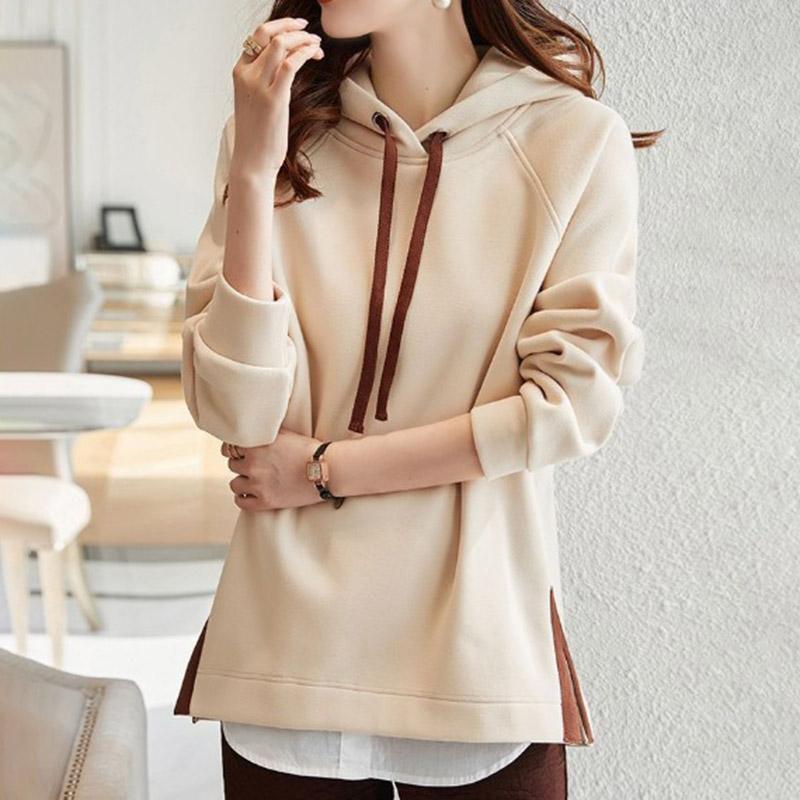 Sweatshirt for Women Cotton Oversize Hooded Fleece Thickened Loose Half-high Neck Casual Pullover Long Sleeve Winter Sweatshirt Top