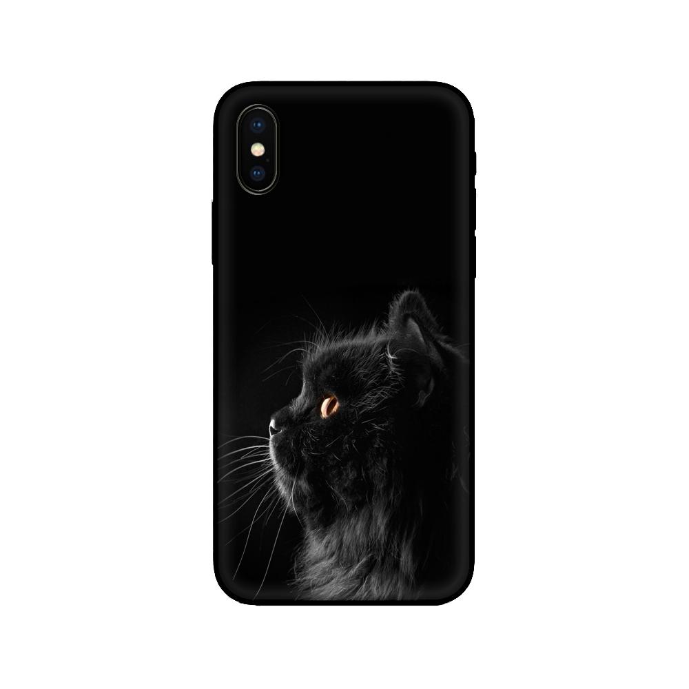 Black Tpu Case for Iphone 5 5s Se 6 6s 7 8 Plus X 10 XR XS 11 12 13 Mini Pro MAX Case Silicone Cover Black Cat Staring Eye On