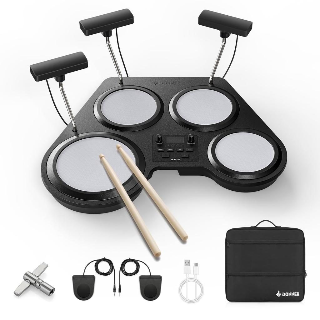 Donner Electronic Drum Compact Portable Drum Set for 180 30 15 Drum MIDI Easy to Foot Storage Japanese Instruction Manual Home New Year Beat Go Set,