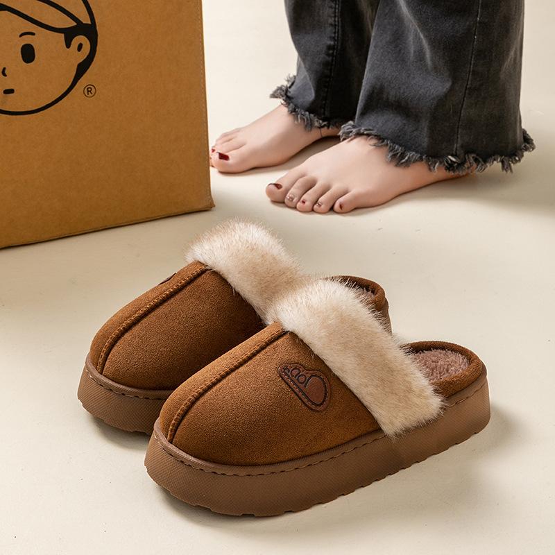 Cotton slippers women's winter home indoor thick bottom non-slip piled thickened simple plush warm confinement slippers