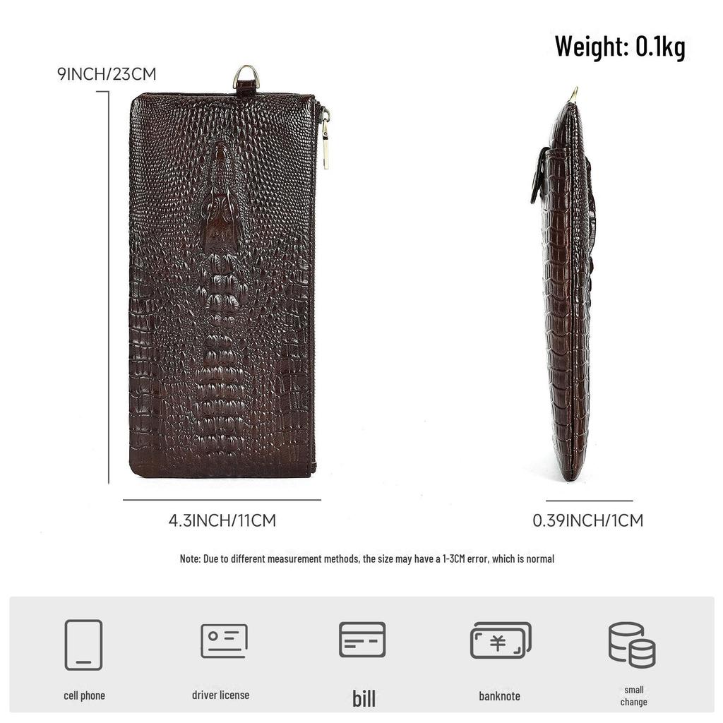 Portofel din piele naturală pentru bărbați, cu model de crocodil, cu mai multe sloturi pentru carduri