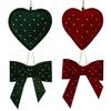 Velvet Christmas Tree Ornaments Rhinestones Heart Bow Shape Hanging Decor for Xmas Tree Window