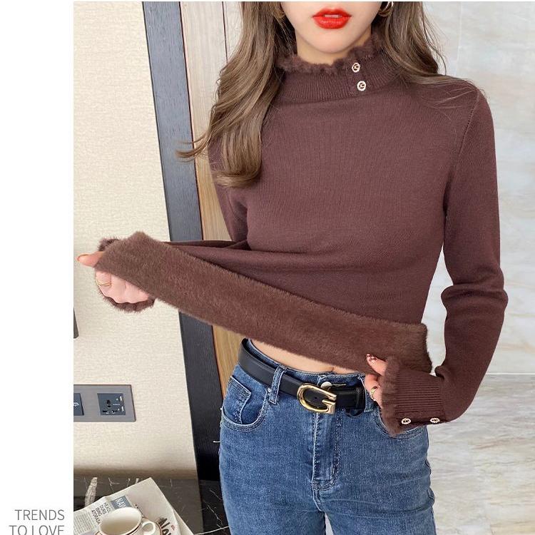 Vinter varm genser for kvinner med bunntopp med halv høy krage