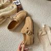 Leather women's spring new one-pedal lazy beanie shoes retro boken big head ugly cute shoes