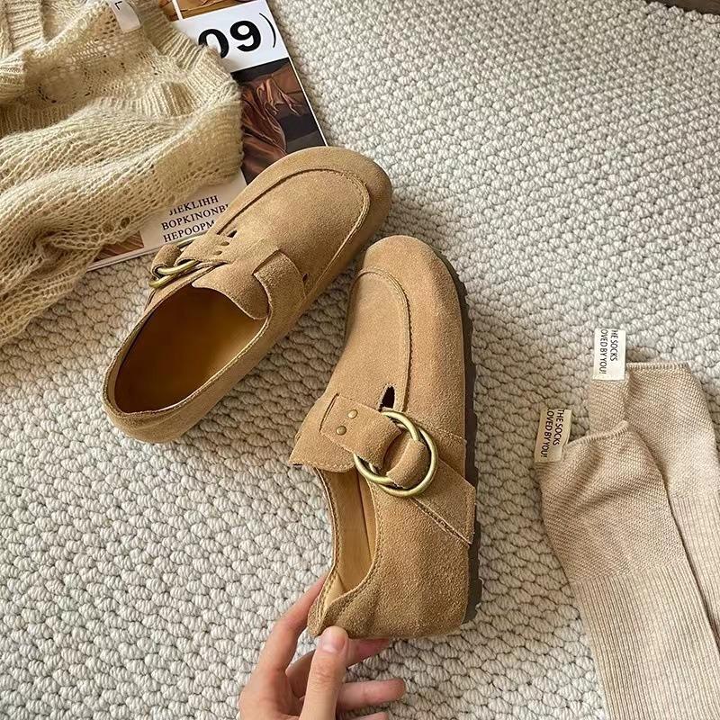 Leather women's spring new one-pedal lazy beanie shoes retro boken big head ugly cute shoes