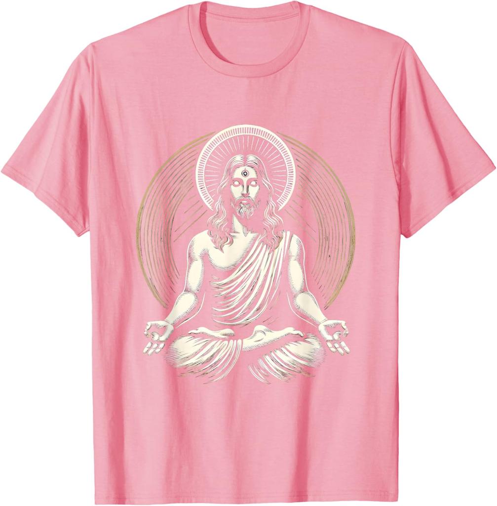 Jesus Meditating Spiritual Zen Graphic Tee Men's Cotton Casual Short Sleeve T-Shirt