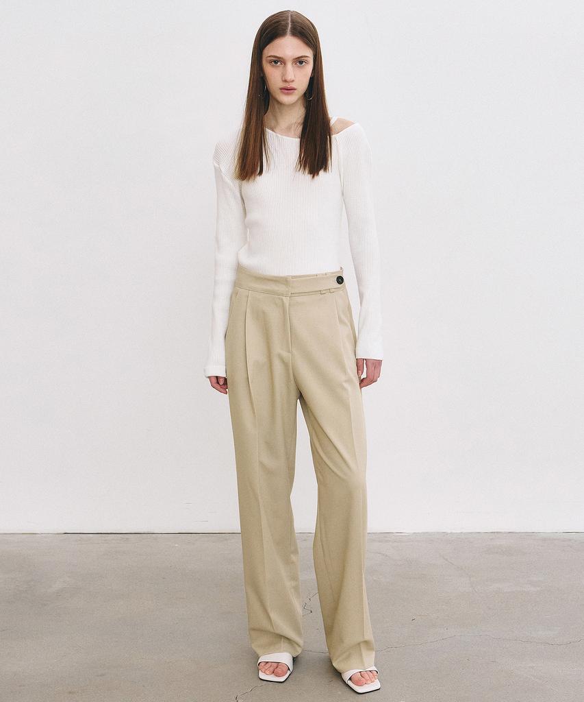 Nigaennikol Minimal Classic Pintuck Slacks_Beige