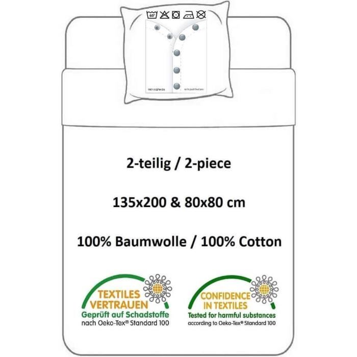 Parure de lit 2 pièces - Licorne - Coton renforcé - Réversible - Boutons-pression