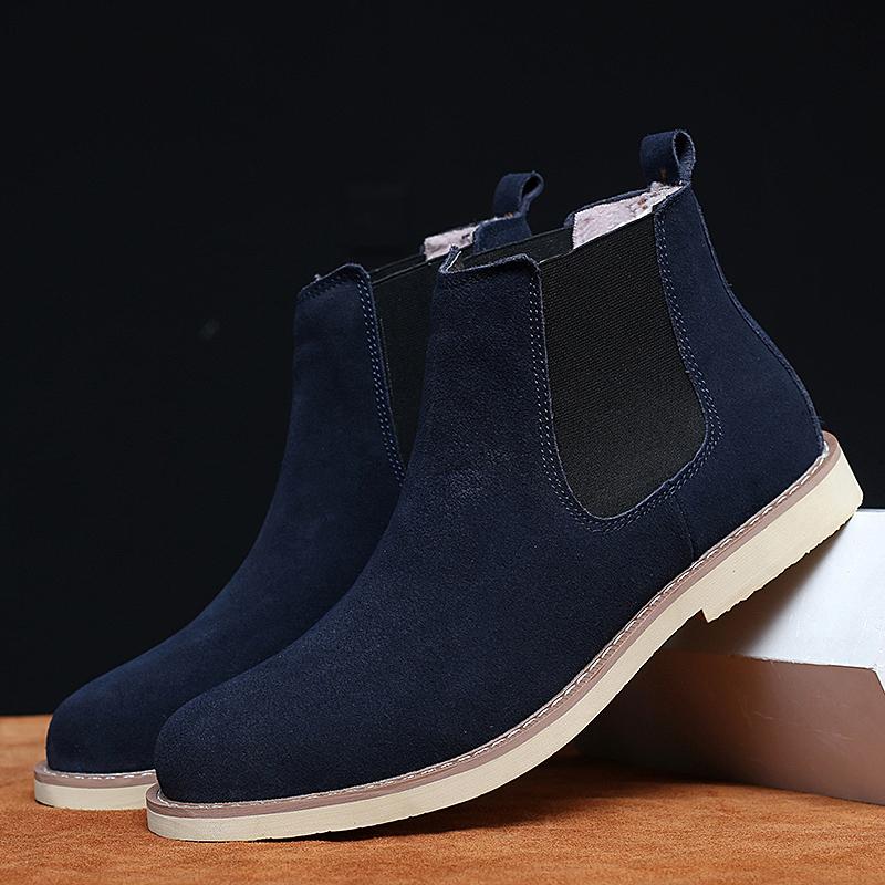 Fashion Men's Chelsea Boots Anti Slip Snow Boots Faux Suede Slip-On Round Toe Platform Warm Short Boots Size 38-47