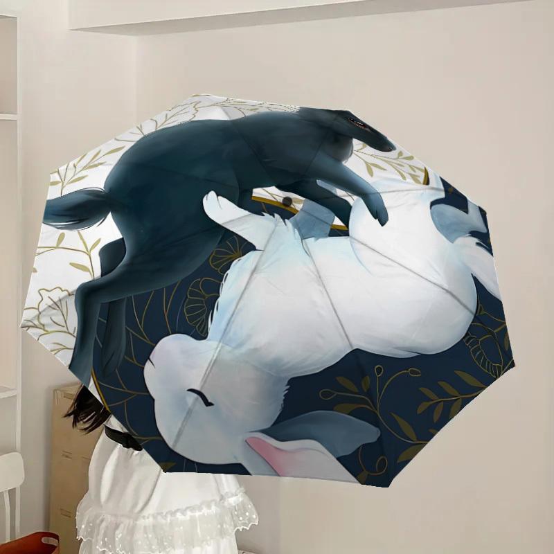 1pc Black and White Bunny Yin Yang Umbrella with Plastic Handle,Suitable for All Seasons Home Travel Outdoor UmbrellaDD110