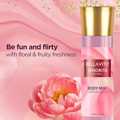 Bella Vita Luxury Senorita Women Body Spray Mist Parfém pro osvěžující květinovou a granátovou dlouhotrvající vůni s mátou, 150 ml