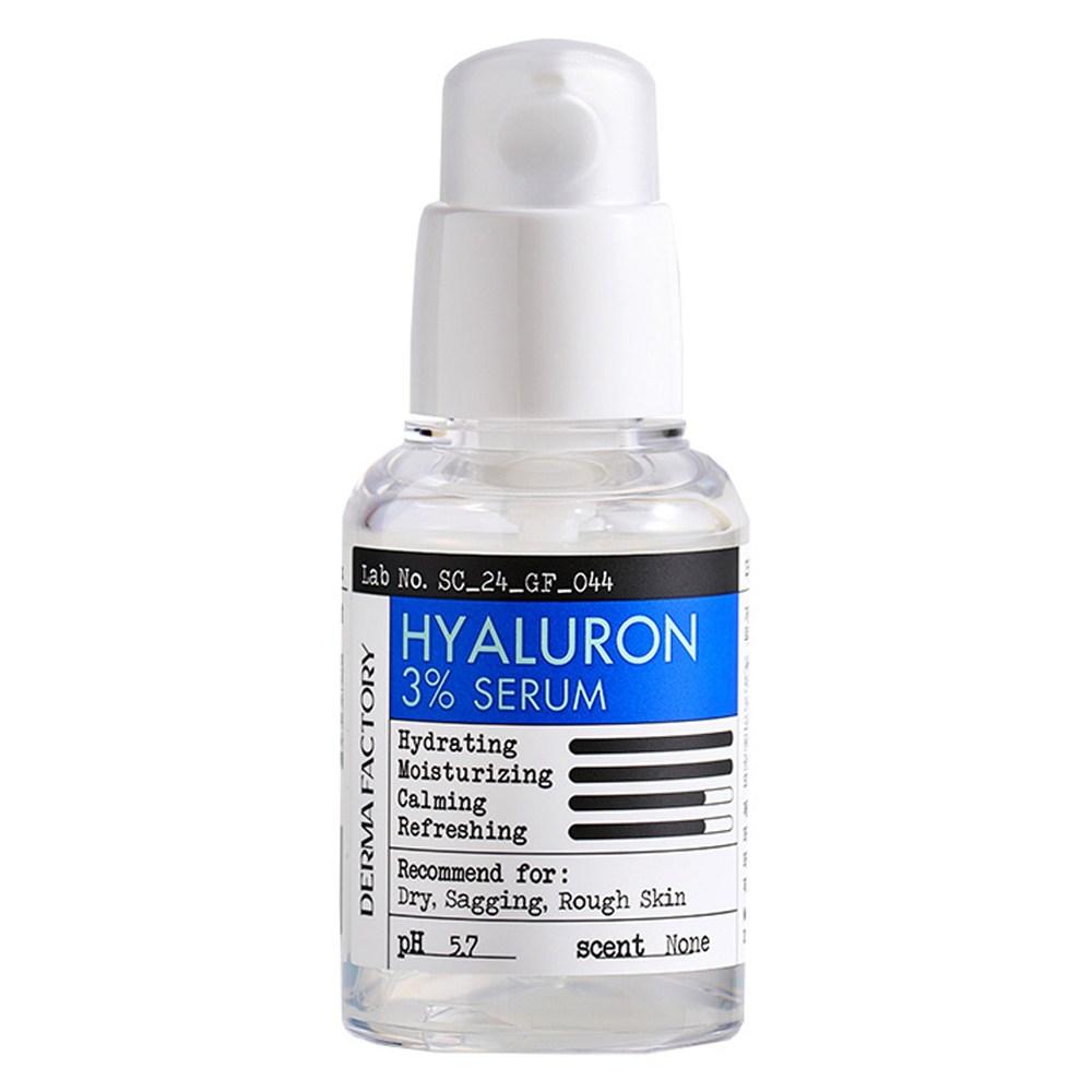 DERMA FACTORY Hyaluron 3% Serum – Niedermolekulare Hyaluronsäure, Tiefenwirksame Hydratation & Beruhigende Feuchtigkeitspflege, Koreanisch