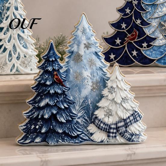 Christmas Gift for Family 3PCS Wooden Tree Ornaments, Stable Base Seasonal Figurines, Tabletop Decor Plentiful Layers Decorations Holiday Living Room