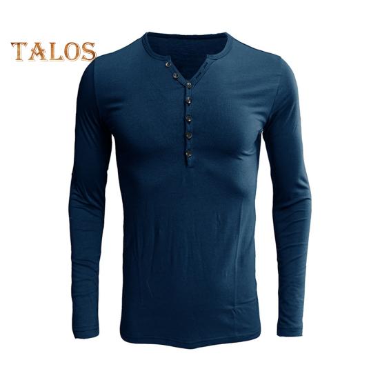 

Мужская футболка с V-образным вырезом, длинный рукав, спортивный топ для отдыха, повседневная облегающая рубашка для повседневной носки весной и осенью S синий