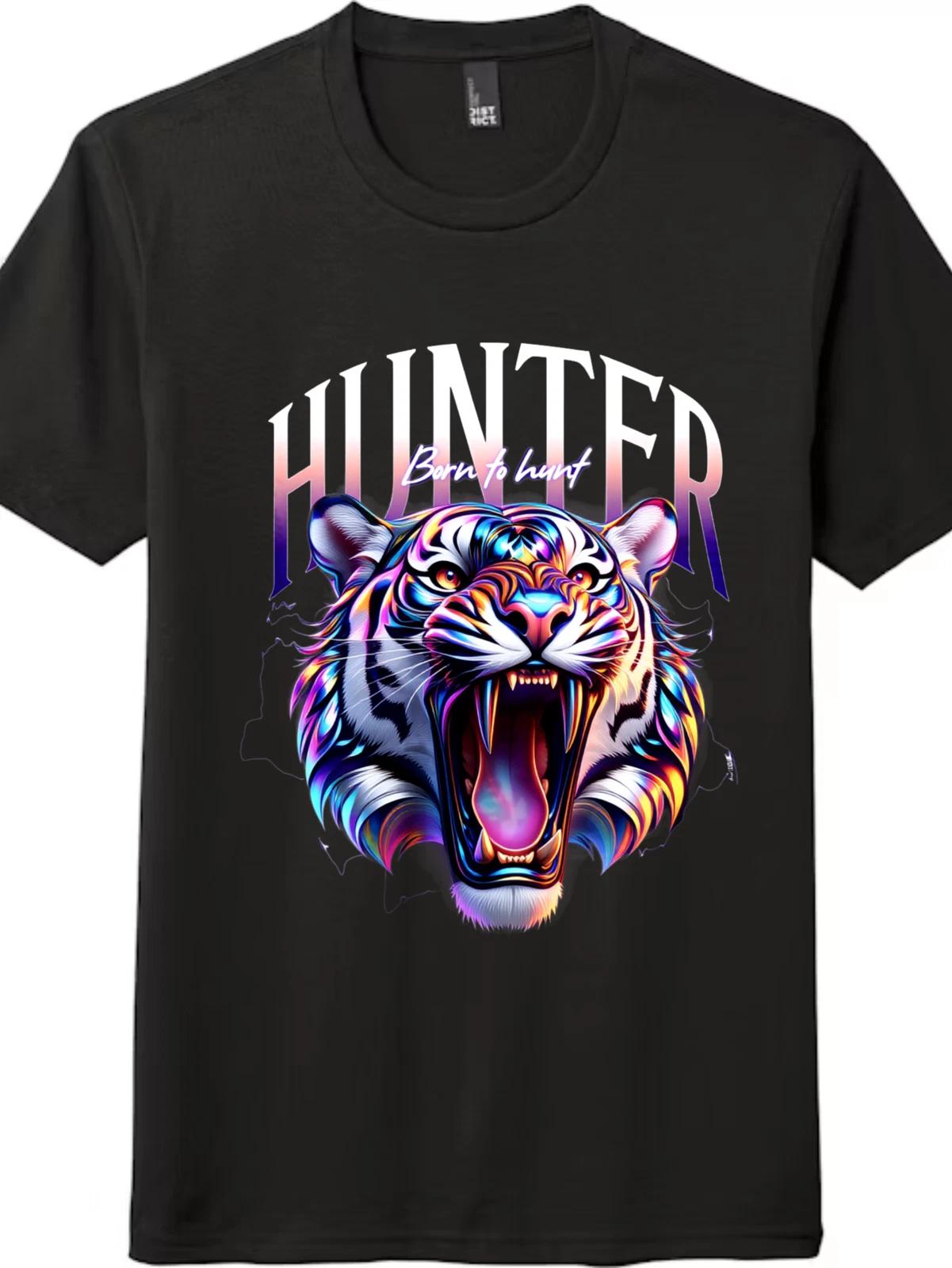 Vibrant Tiger Head Graphic Tee | HUNTER Born to Hunt Unisex T-Shirt M