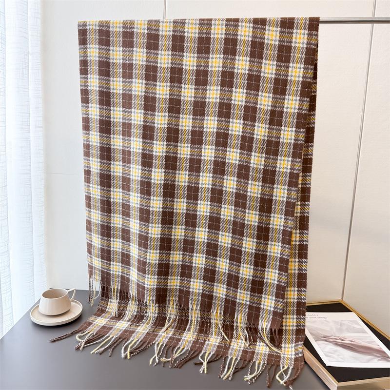 Autumn and winter warm shawl plaid commuter scarf sweet fresh scarf unisex fashion fringed imitation cashmere