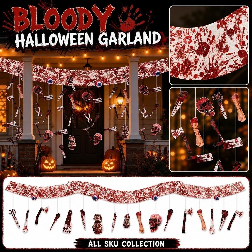 Halloween Hanging Decoration Set Bloody Hanging Props with Skulls Eyeballs Scissors and Hands for Spooky Party Decor Indoor Outdoor