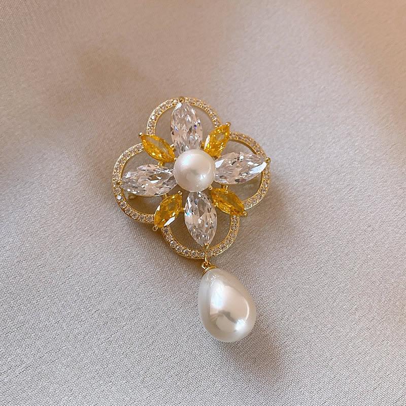 Flower Water Drop Pearl Brooch Autumn And Winter Coat Accessories Anti-Light Artifact Brooch Pin Fixed Clothes