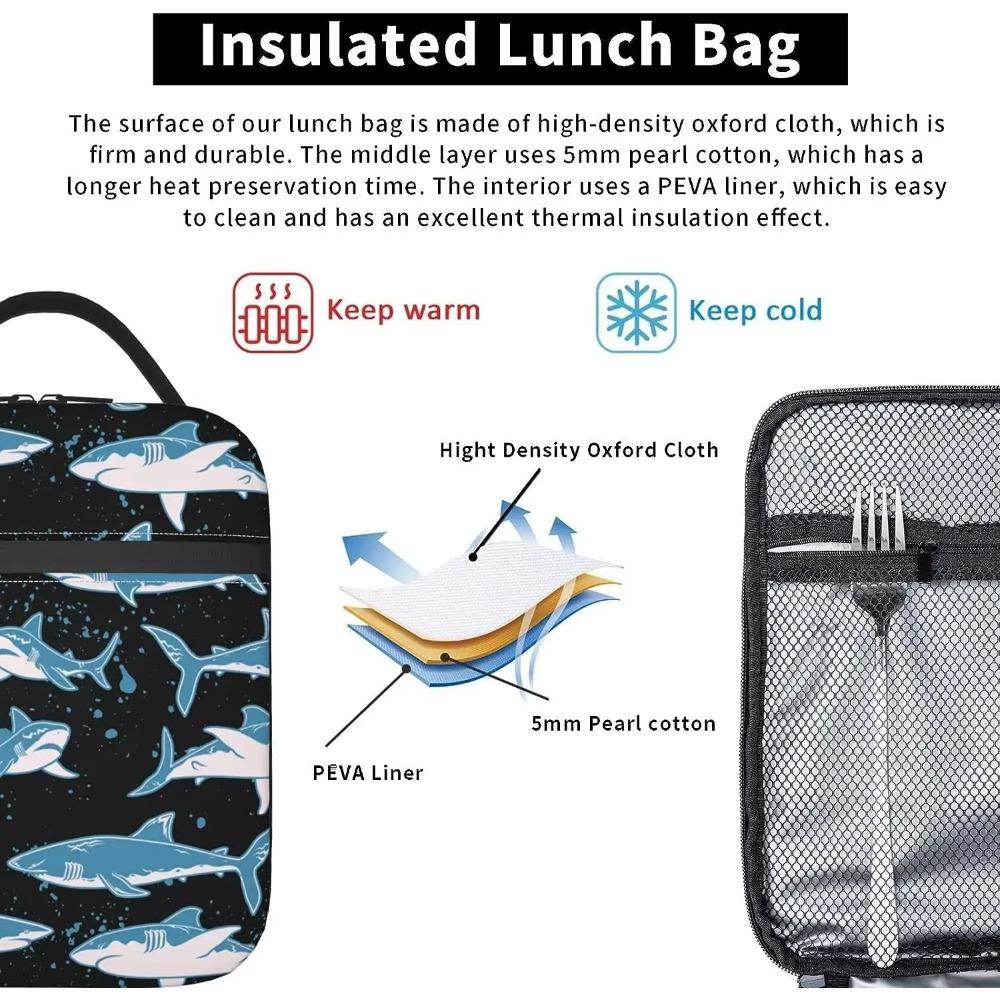 Shark Thermal Lunch Bag for Teens Kids Leakproof Cooler Tote Bags Reusable Insulated Lunch Box for Office School Picnic Travel