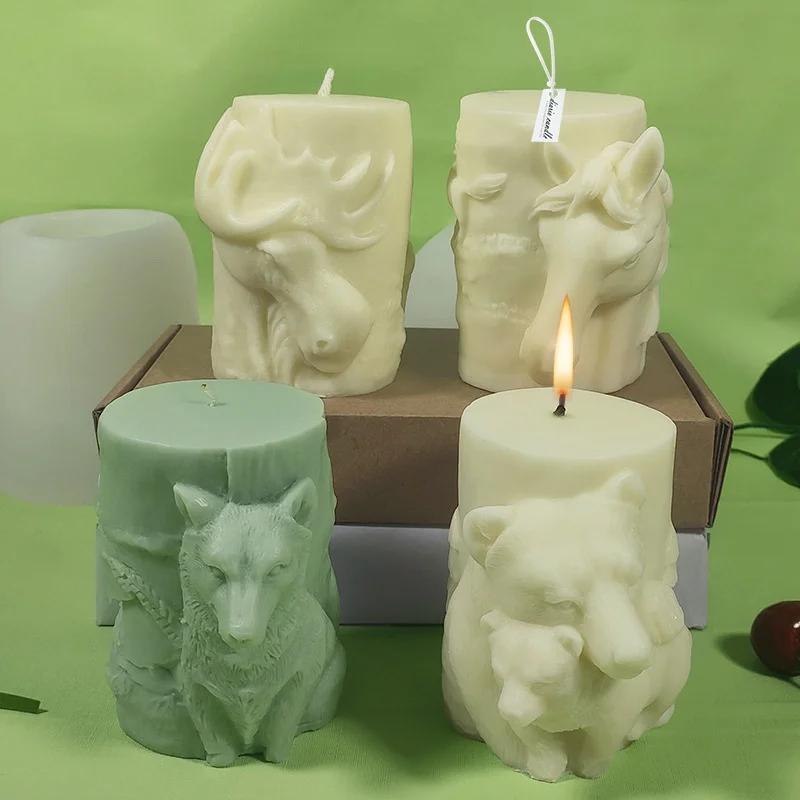 DIY Animal Serie Candle Silicone Mold Elk Bear Wolf Horse Aromatic Candle Making Resin Soap Popsicle Mold Gift Home Decor