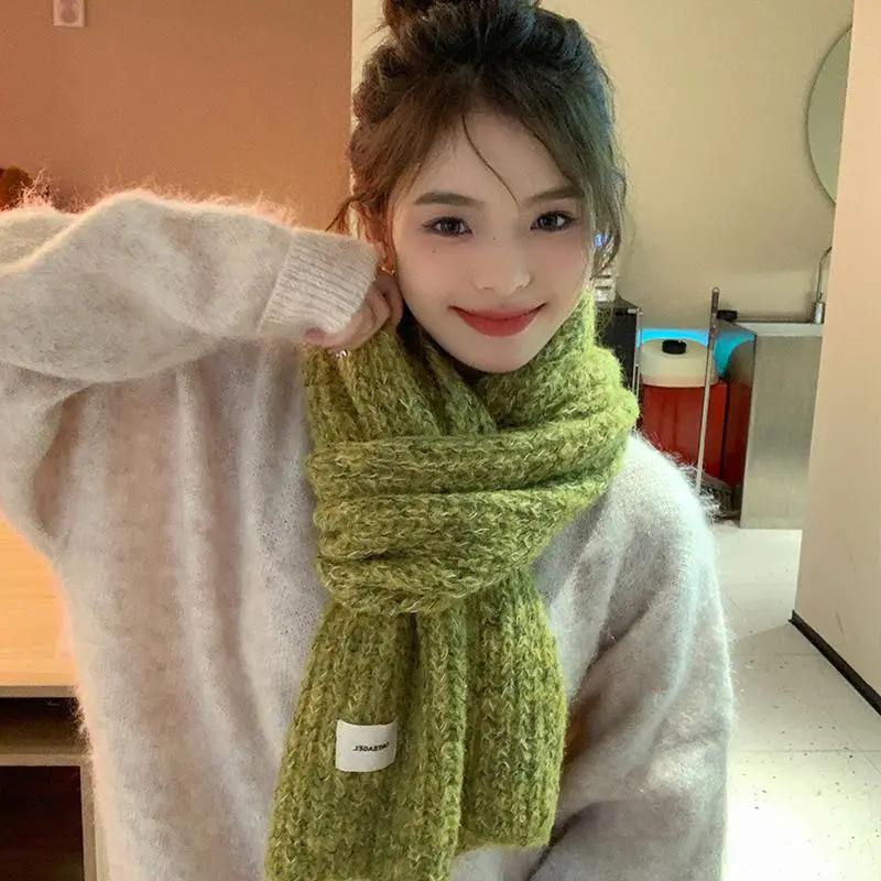 WTEMPO Windproof Solid Color Soft Knitted Scarf Women Autumn Winter Thickened Warm Christmas New Year Woolen Scarf