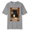Coffee Because Murder Is Wrong Black Cat Drinks Coffee Funny T-Shirt Oversized Hip Hop T Shirt Cotton Tops Short Sleeves for Men