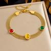 Gold Plated Multi Layer Mesh Chain Bracelet with Colorful Stones
