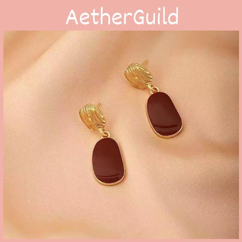 Geometric Alloy Earrings For Women With Retro Red Style And Spring Trend