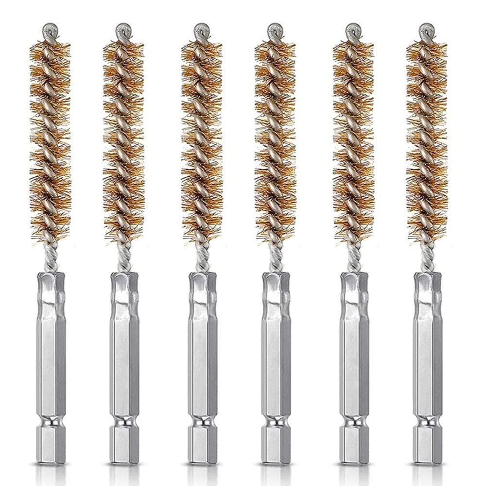 

Pack of 6 Hex Shank Twist Stainless Steel and Cleaning Hand Polishing Rust Brass Bore Brush for Power Drills and Impact Drivers Brushes, Brass, Tool, зелений