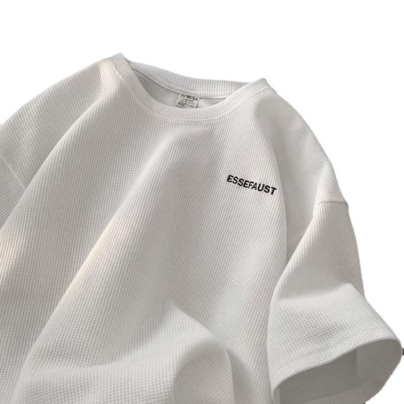 Unisex Japanese Trendy Waffle Short-Sleeve Loose Summer T-Shirt
