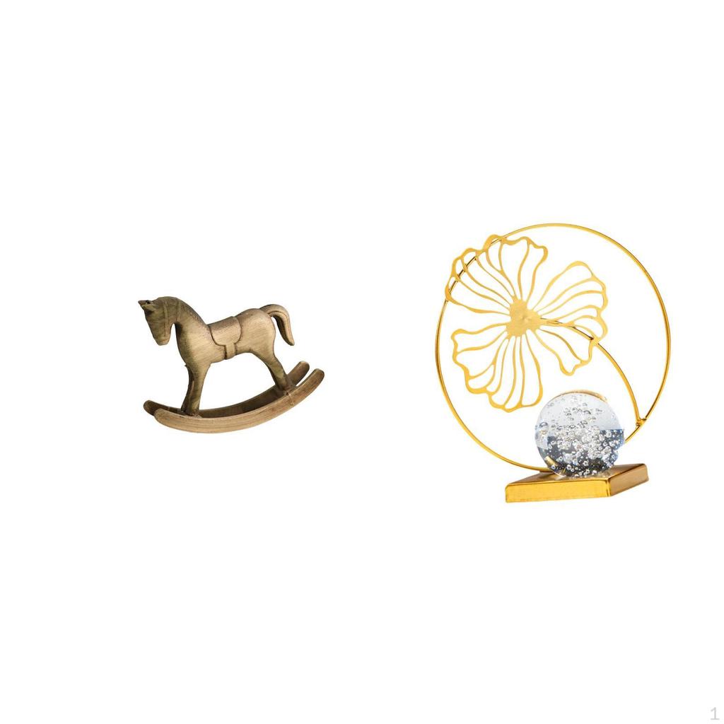 Rustic Wooden Rocking Horse And Iron Statue Figurine Sculpture Ornament for Home Decor Countertop