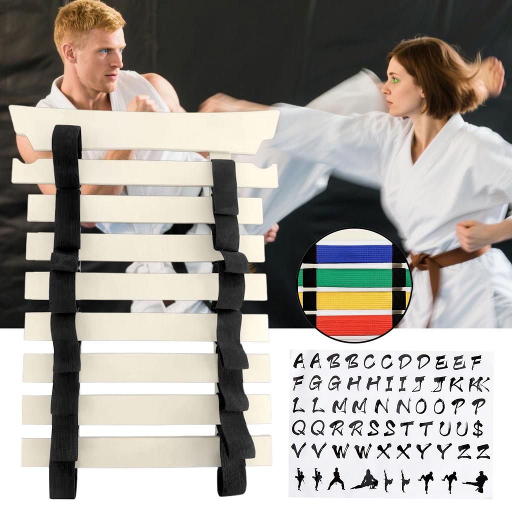Karate Belt Display Holder Martial Arts Belt Display Holder with Hanger and Stickers No Assembly Required Storage Rack for Teens
