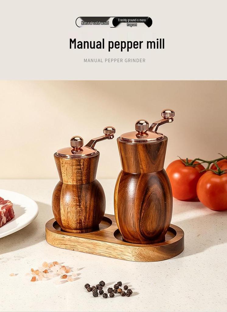 Acacia Wood Hand-Crank Pepper Grinder - Creative Black/Sichuan Pepper Mill for Western Cuisine