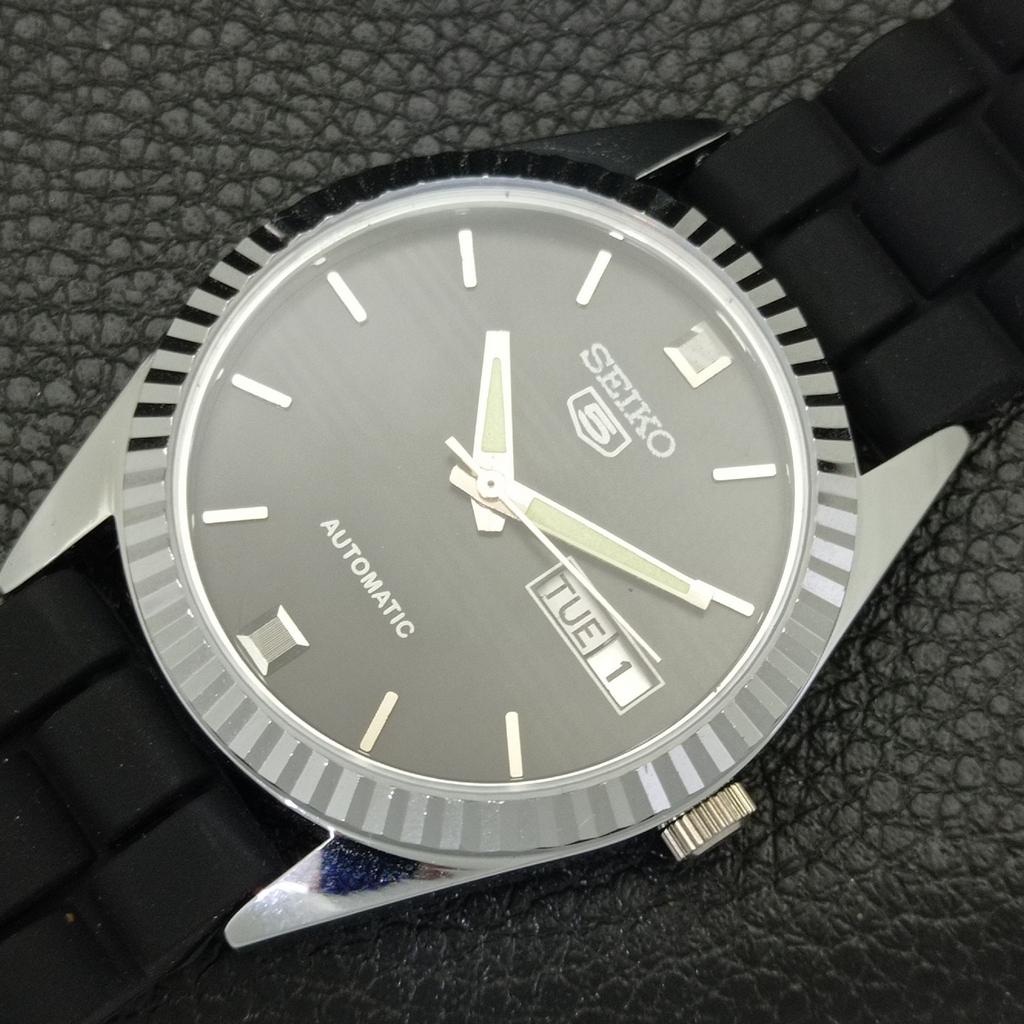 REFURBISHED SEIKO 5 AUTOMATIC 6309A JAPAN MENS VINTAGE BLACK WATCH A701688-5 R206c-a701688