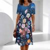 Damenmode Anmutig Schönes Blumenmuster Sommer Frühling Kurzarm O-Ausschnitt Freizeitkleider