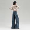 Super fire French fungus lace wide-leg jeans women's autumn new elastic loose flare pants