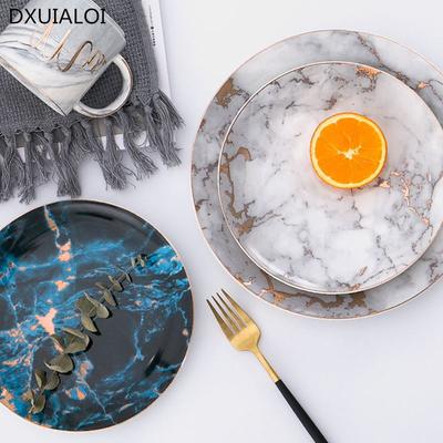 Πιάτα Μαρμάρου Ευρωπαϊκού Στυλ Κεραμικά Επιτραπέζια Σκεύη Χρυσή Ένθεση Πορσελάνινο Πιάτο Επιδόρπιου Πιάτα Στέικ Σαλάτας Σνακ Κέικ Επιτραπέζια Σκεύη