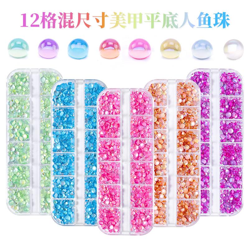 12-Grid Symphony Man Fish Ball Set Flat Bottom Nail Art Diamond Jewelry Mixed Size Nail Art Ornament Mixed