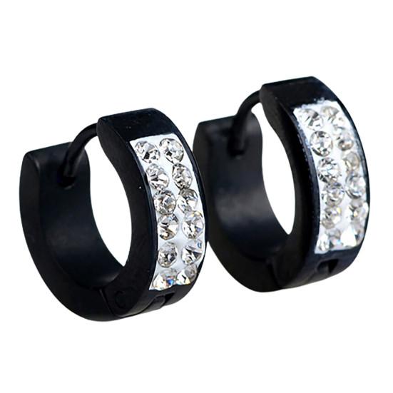 Beauty Unisex Punk Rhinestones Inlaid Titanium Steel Ear Studs Hoop Huggie Earrings