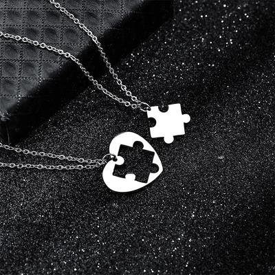 Exquisite Titanium Steel Punk Style Love Building Block Splicing Necklace