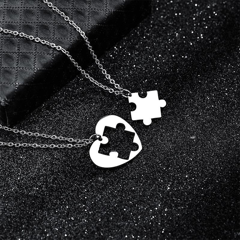Exquisite Titanium Steel Punk Style Love Building Block Splicing Necklace